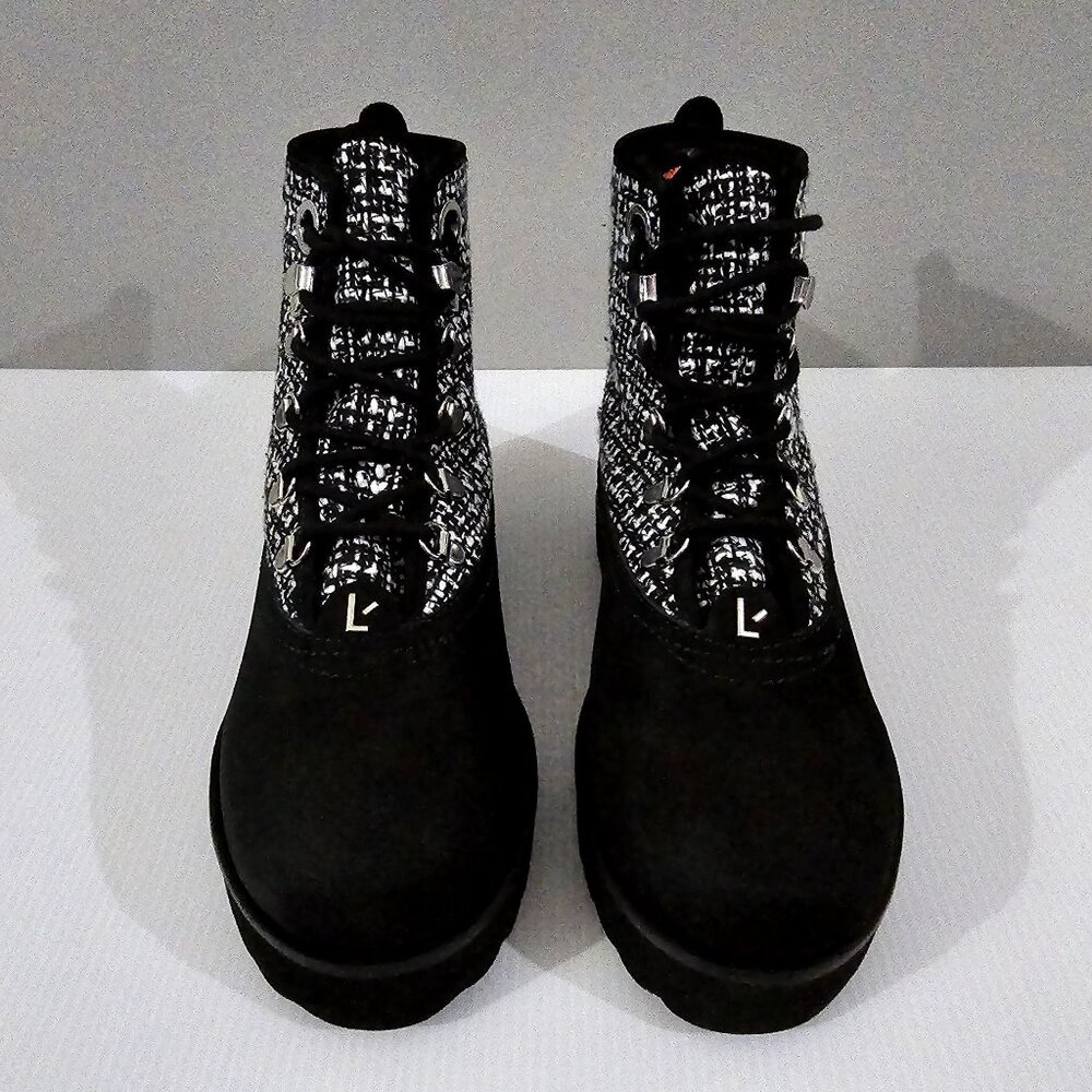 Larroude Vail Hiking Boot Water Resistant Shoe Black Grey Tweed Nubuck 7.5 - Picture 5 of 13